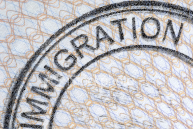 Immigration stamp on a passport