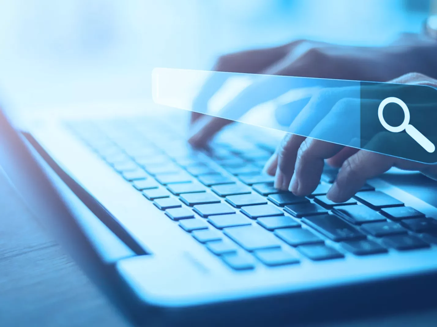 Keyboard of laptop with search bar graphic