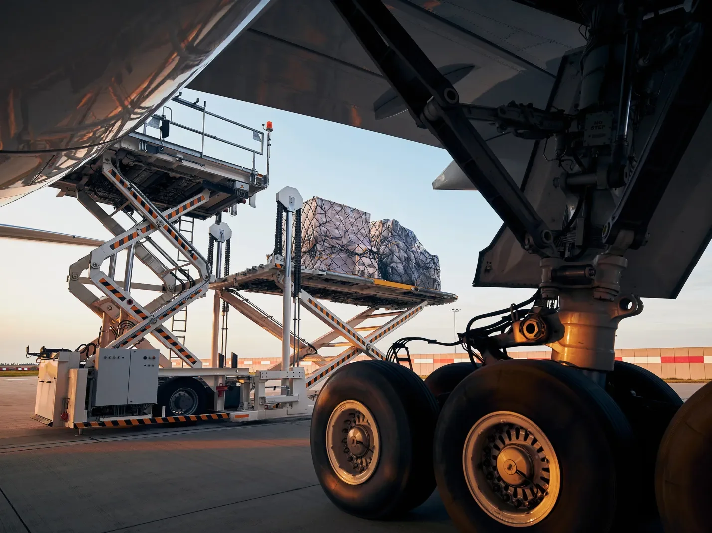 Transportation airplane loading cargo