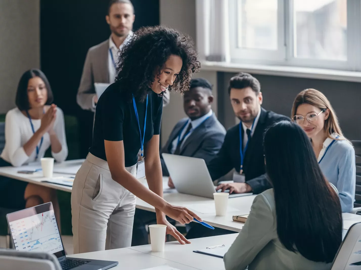 Workplace training in a classroom setting with a group of professionals